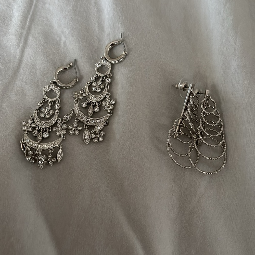 Silver dangling earrings, two pairs of